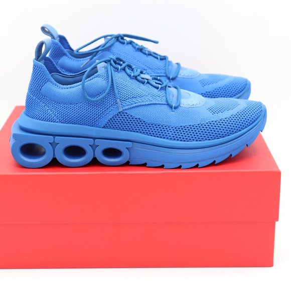 NIB Salvatore Ferragamo Mens Nima Blue Knit Lace-Up Runner Sneakers Shoes - Picture 3 of 12